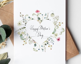 Floral Heart Mother's Day Card | Blank Inside, 7x5, Includes Envelope