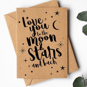 Tarjeta de aniversario para él su esposa esposo / a la luna y las estrellas