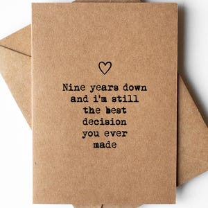 Tarjeta del 9º aniversario para él o ella, esposo o esposa, la mejor decisión