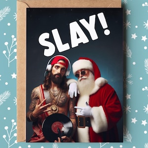 Carte de Noël drôle | Tuez Jésus et le Père Noël ! carte bleue