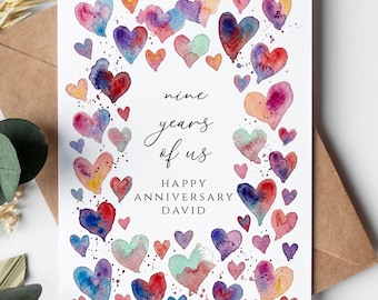 Personalised 9th Anniversary Card for him or her, 9 years of us
