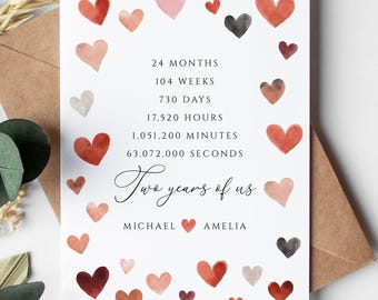 Personalised 2nd Anniversary Card for him or her, 2 years of us