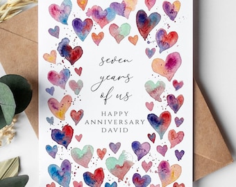 Personalised 7th Anniversary Card for him or her, 7 years of us