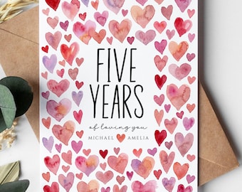 Personalised 5th Anniversary Card for him or her, 5 years of loving you