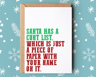 Funny Rude Christmas Card | Adult Christmas Card | Santa has a list