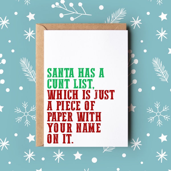Funny Rude Christmas Card | Adult Christmas Card | Santa has a list