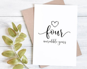 4th Anniversary Card | Four Years, Brown Envelope