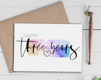 3rd Anniversary Card, 3 year Anniversary Card | Happy Three Years