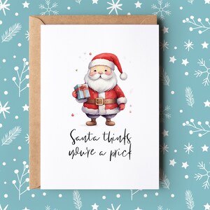 Tarjeta navideña divertida / Papá Noel piensa que eres un idiota