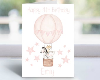 Carte personnalisée pour le 4e anniversaire | 4ème carte d'anniversaire | Carte fille nièce petite-fille