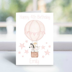 Carte personnalisée pour le 4e anniversaire | 4ème carte d'anniversaire | Carte fille nièce petite-fille
