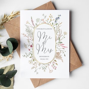 Carte de mariage personnalisée, carte de mariés, carte de M. et Mme, carte de vœux florale pour jeunes mariés, carte de jeunes mariés