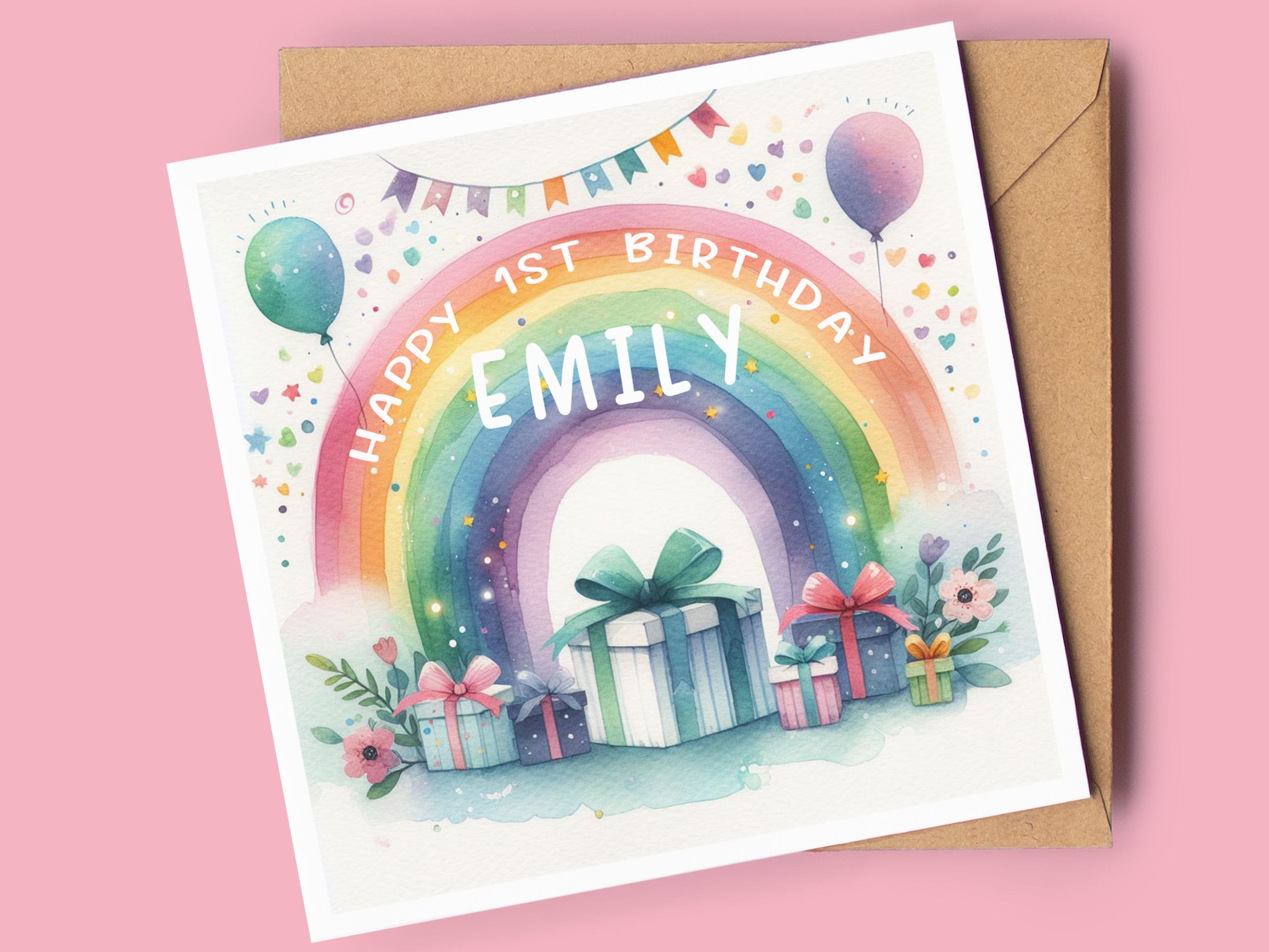 Biglietto Di Auguri Per Nascita Bimba - Per Figlio E Nuora, Design Con Coniglio E Arcobaleno, Ecologico, Made In UK