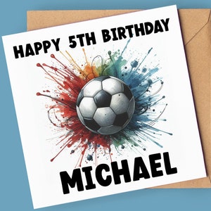 Carte personnalisée pour 5e anniversaire | Carte de football 5e anniversaire