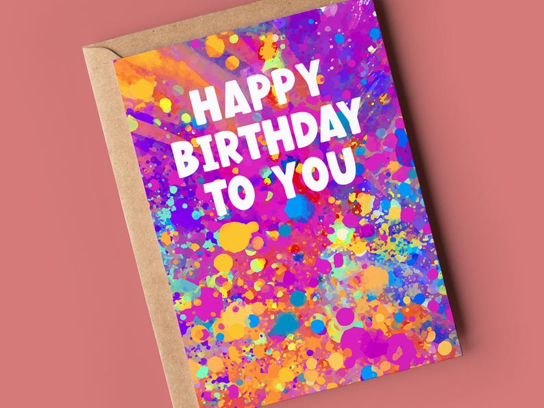 Colorful Explosion Birthday Card: Vibrant Design - Etsy