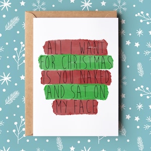 Carte de Noël grossière drôle pour lui | Carte de Noël | Tu es nue et assise sur mon visage