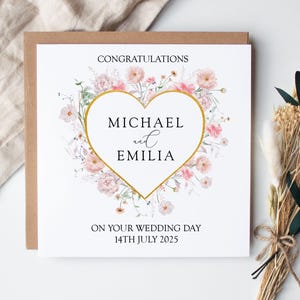 パーソナライズされたウェディングカード、新郎新婦カード、ミスター＆ミセスカード、新婚夫婦のための花柄カード、新婚カード