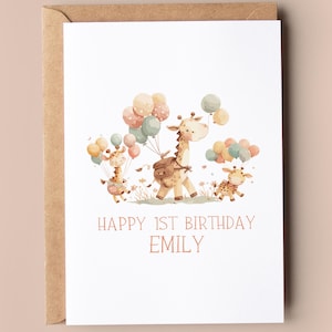 Personalisierte 1. Geburtstagskarte | Karte zum 1.Geburtstag | Giraffe Karte