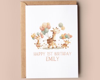 Personalized Giraffe 1st Birthday Card: Vintage Style