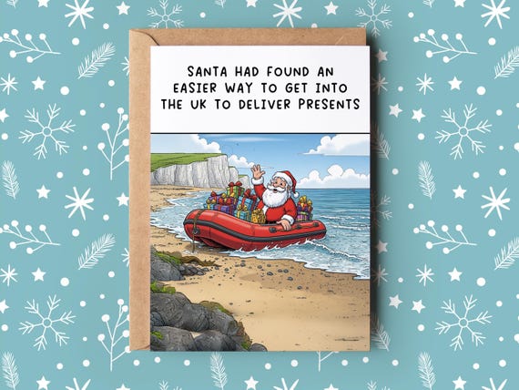 Funny Christmas Card | Santa in a dingy