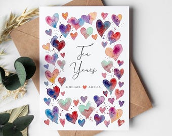 Personalised 10th Anniversary Card, Original Design with Envelope