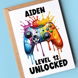 Carte 12e anniversaire - carte d'anniversaire gaming - débloqué niveau 12 - personnalisée