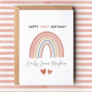 Cartão de 1º aniversário personalizado arco-íris | Cartão de 1º aniversário | Cartão de aniversário arco-íris