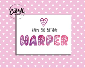 3ème carte d'anniversaire personnalisée | 3ème carte d'anniversaire | Carte fille nièce petite-fille
