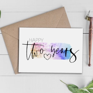 Tarjeta de segundo aniversario. ¡Feliz segundo aniversario!