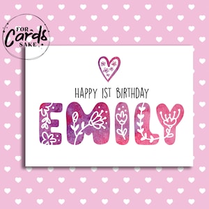 Cartão personalizado de 1º aniversário | Cartão de 1º aniversário | Cartão para filha, sobrinha e neta