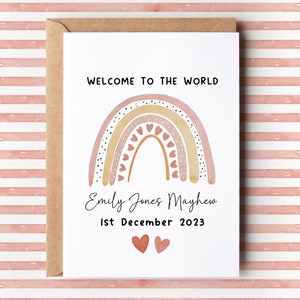 Personalised New Baby Girl Card Welcome To The World Baby Card, New Baby Gift For, New Born Card Girl