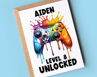 Level 8 Unlocked Birthday Card: Personalized Gaming Card