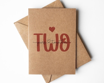 Carte du 2e anniversaire pour lui ou elle, 2 ans ensemble, imprimée sur carte kraft