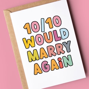 Tarjeta de aniversario divertida para él su esposa esposo / 10/10 se casaría nuevamente