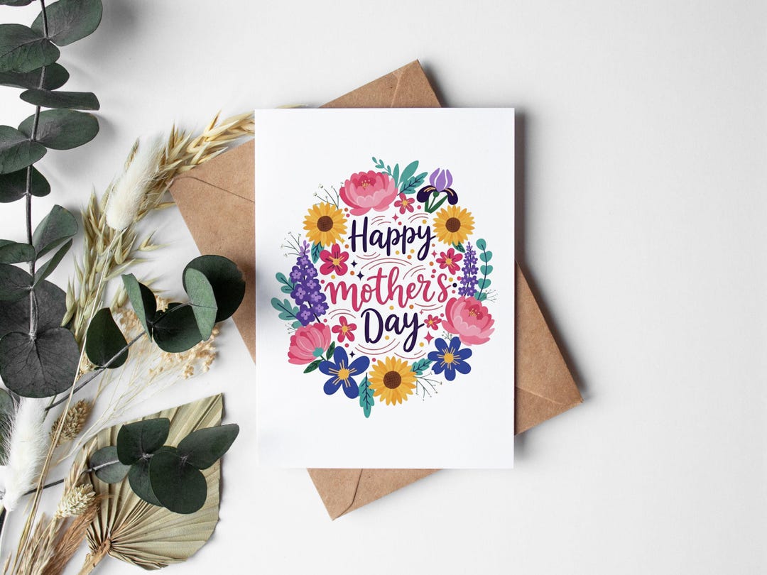 Happy Mother's Day Card | Floral Design, Blank Inside (7x5) - Etsy