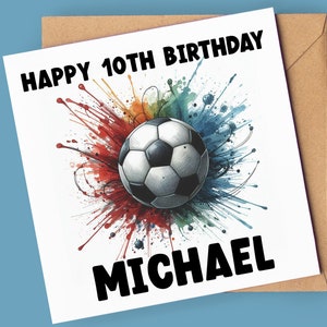 Cartão personalizado de 10º aniversário | Cartão de futebol de 10º aniversário