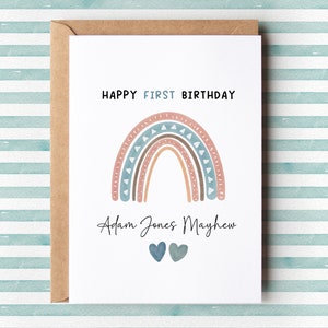 Cartão de 1º aniversário personalizado arco-íris | Cartão de 1º aniversário | Cartão de aniversário arco-íris