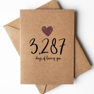 Tarjeta del 9º aniversario para él o ella, esposo o esposa, 9 años amándote