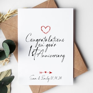 Biglietto di auguri per il primo anniversario di coppia, congratulazioni per il vostro primo anniversario