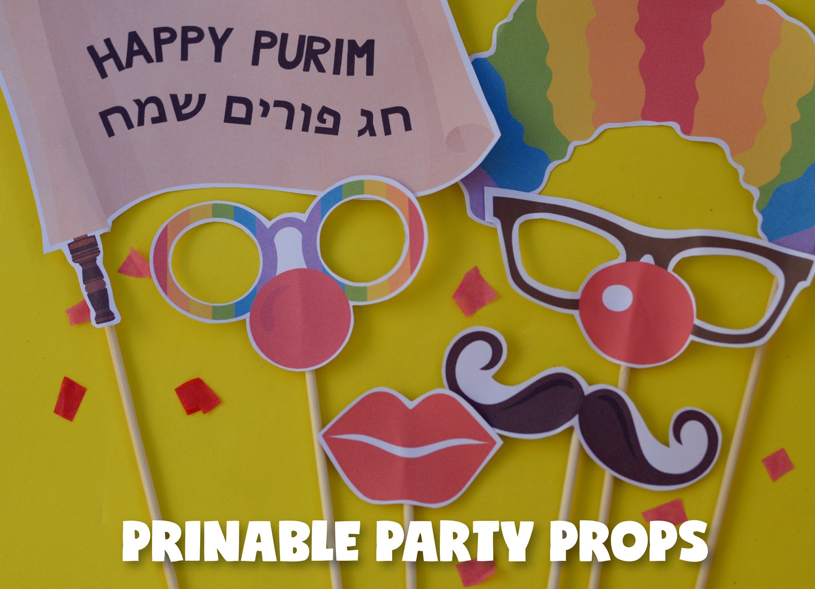 Purim Props, Printable PDF Toy, Purim DIY, Purim Carnival, Clowns ...