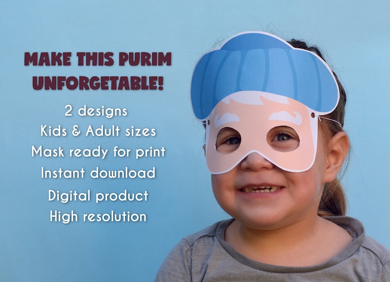 Purim Characters Purim decorations Judaica Purim Mask Mordechay Mask Purim Tradition Purim Kids Game Purim Costume Purim