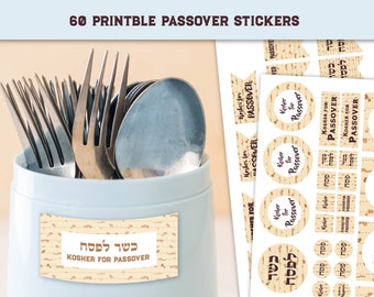 Kosher for Passover Stickers-60 Passover icons - Printable Stickers for Passover-Kosher Stickers-Jewish Kitchen-Instant Download