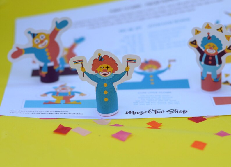 Purim Clown Finger Puppets Printable PDF Toy Purim DIY Etsy