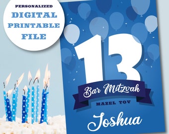 Personalized Bar Mitzvah Greeting Card- Printable Bar Mitzvah Card- Instant Download