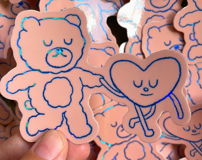 Sparkly Bear and Heart Sticker