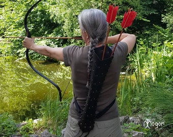 ARCHERY - Leder Pfeil KÖCHER / Köcher für Pfeile - 3 Punkt Tragegurte &quot;Mittelalter Ork Fantasy - Antik schwarz&quot;