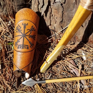 ARCHERY Leather Arm BRACER/ARMGUARD &quot;Antique Saddle Tan-Viking Vegvisir&quot;