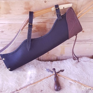 Traditional ARCHERY Side Quiver / Leather Hip ARROW QUIVER &quot;Black-Brown Ornamentical&quot;