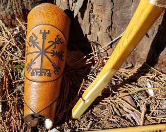 ARCHERY Leather Arm BRACER/ARMGUARD "Antique Saddle Tan-Viking Vegvisir"
