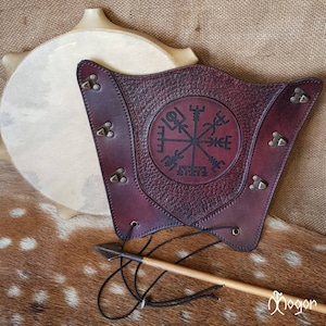 ARCHERY Leather Arm BRACER/ARMGUARD &quot;Antique Mahogany-Viking Vegvisir&quot;